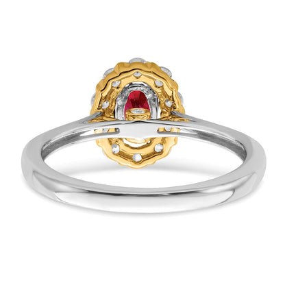 14K Bicolor-Gold Ring mit echtem Rubin und echten Diamanten im Halo-Design