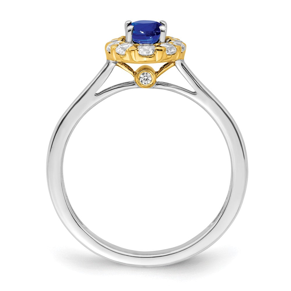 14K Bicolor Gold Halo-Ring mit Saphir und echtem Diamant