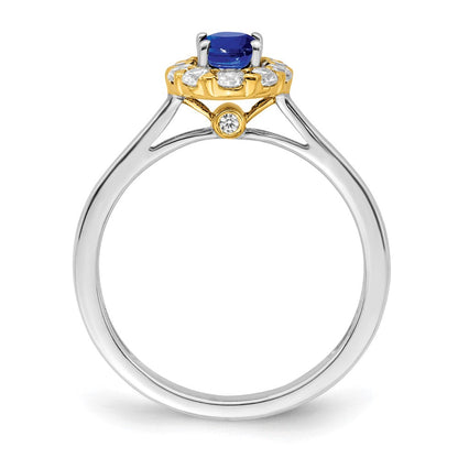 14K Bicolor Gold Halo-Ring mit Saphir und echtem Diamant