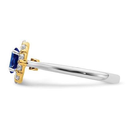 14K Bicolor Gold Halo-Ring mit Saphir und echtem Diamant