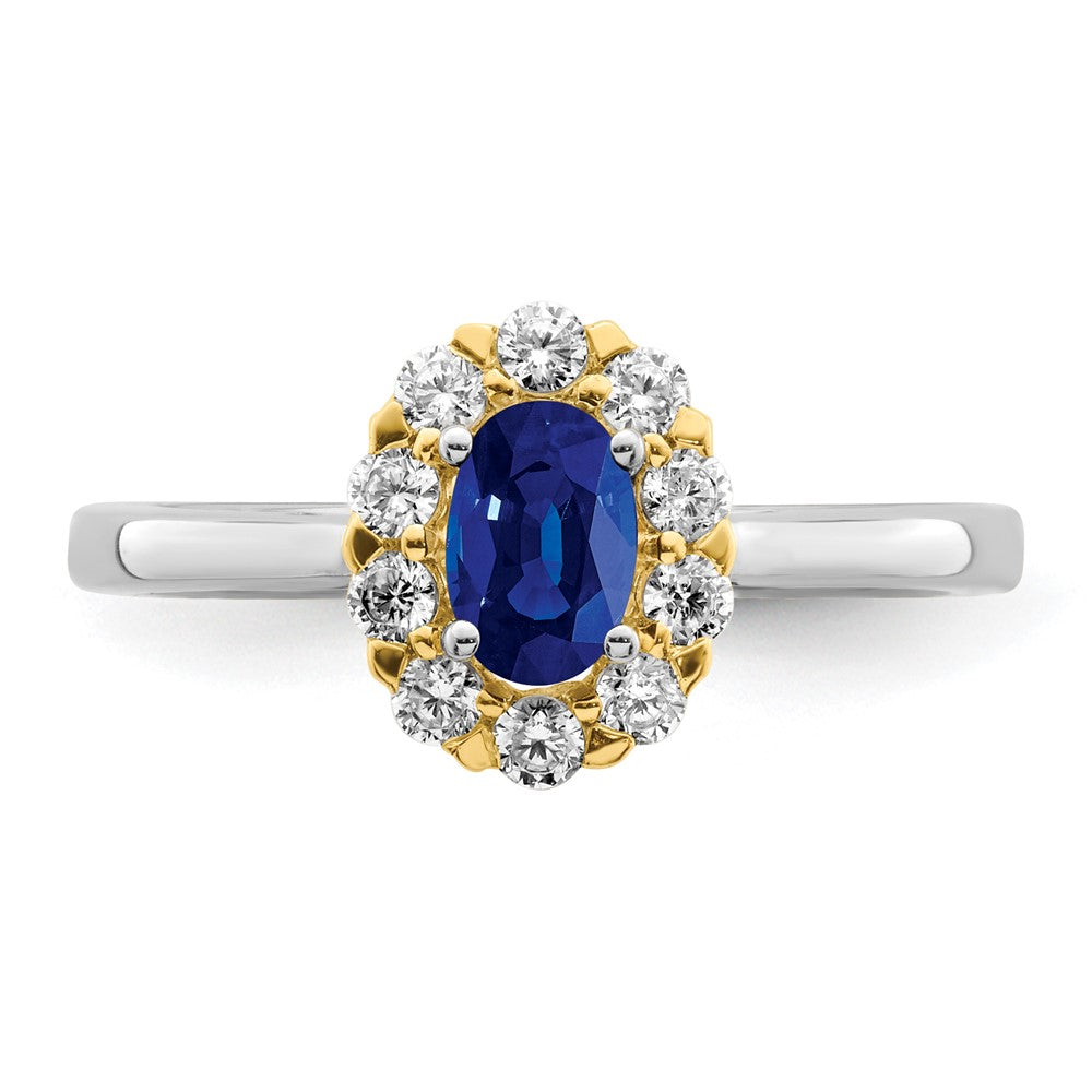 14K Bicolor Gold Halo-Ring mit Saphir und echtem Diamant