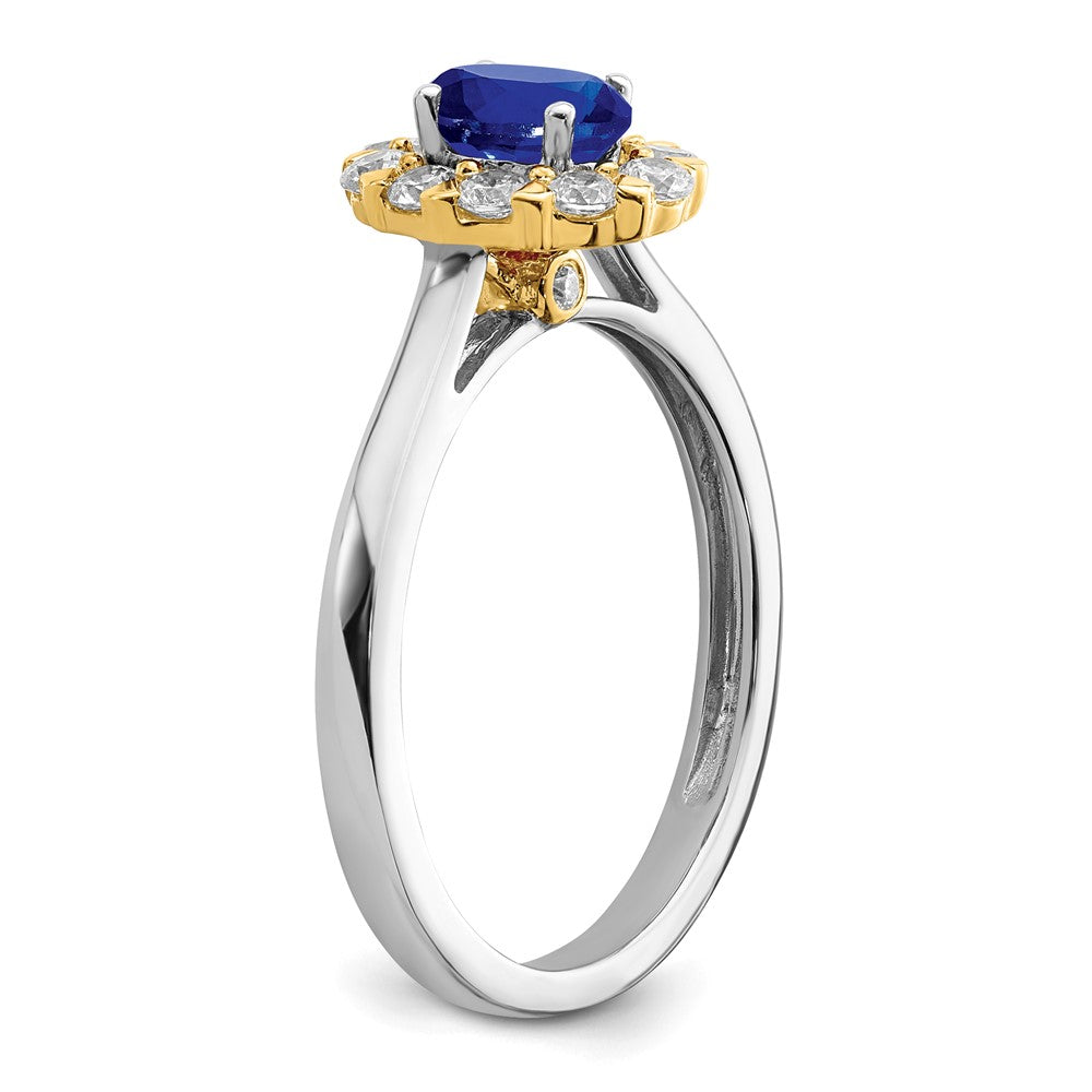 14K Bicolor Gold Halo-Ring mit Saphir und echtem Diamant