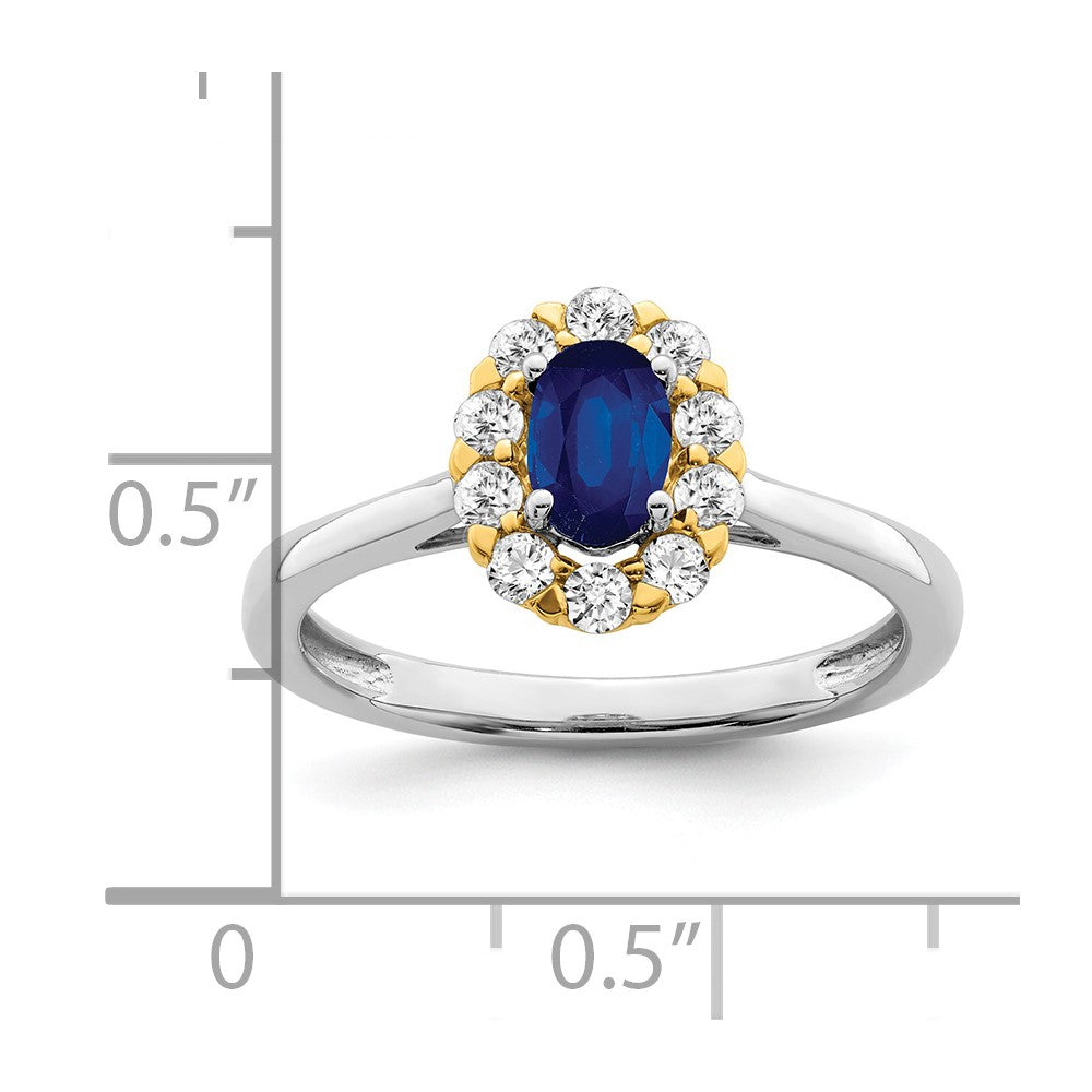 14K Bicolor Gold Halo-Ring mit Saphir und echtem Diamant