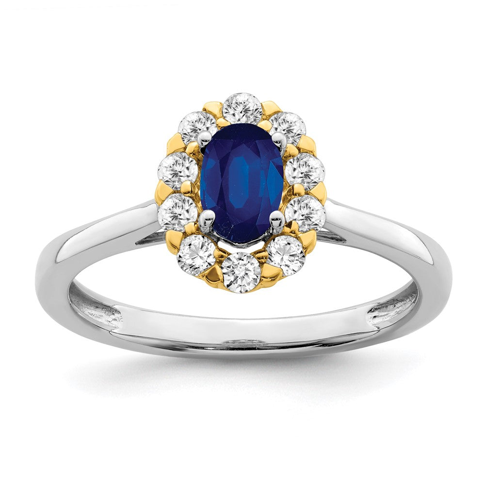14K Bicolor Gold Halo-Ring mit Saphir und echtem Diamant