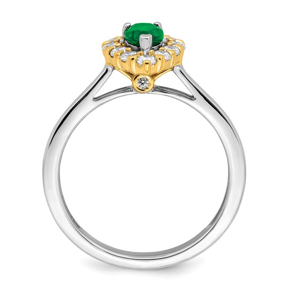 14K Bicolor-Gold Ring mit Smaragd und echtem Diamant