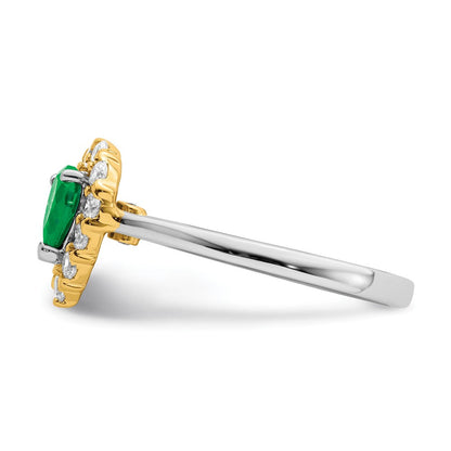 14K Bicolor-Gold Ring mit Smaragd und echtem Diamant