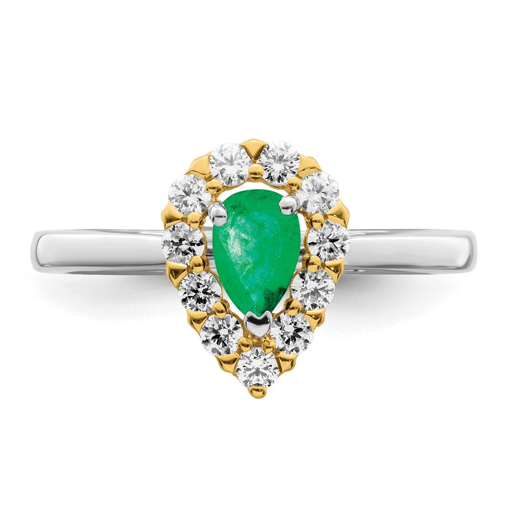14K Bicolor-Gold Ring mit Smaragd und echtem Diamant