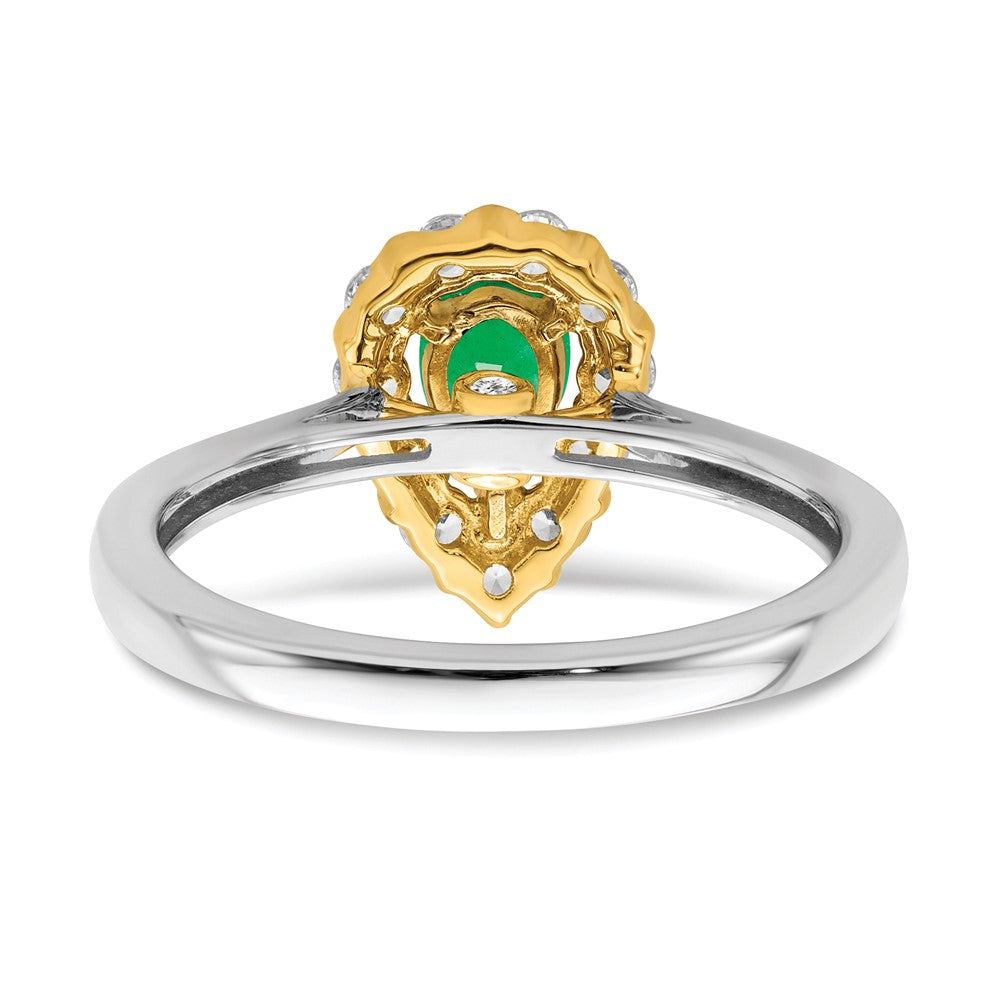 14K Bicolor-Gold Ring mit Smaragd und echtem Diamant