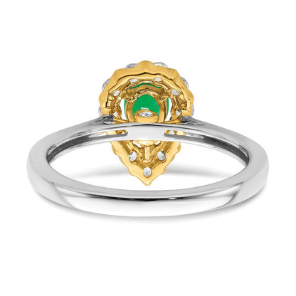 14K Bicolor-Gold Ring mit Smaragd und echtem Diamant