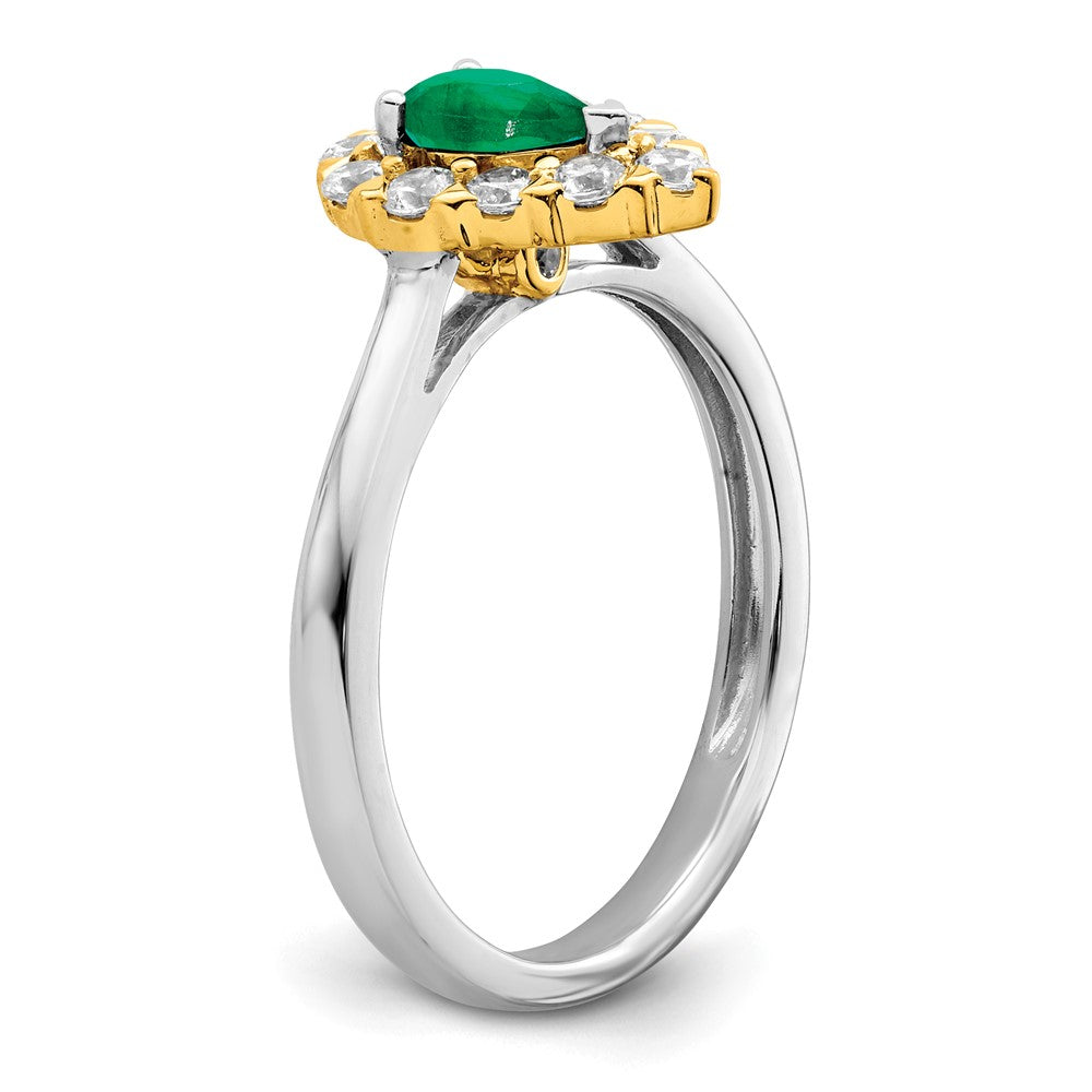 14K Bicolor-Gold Ring mit Smaragd und echtem Diamant