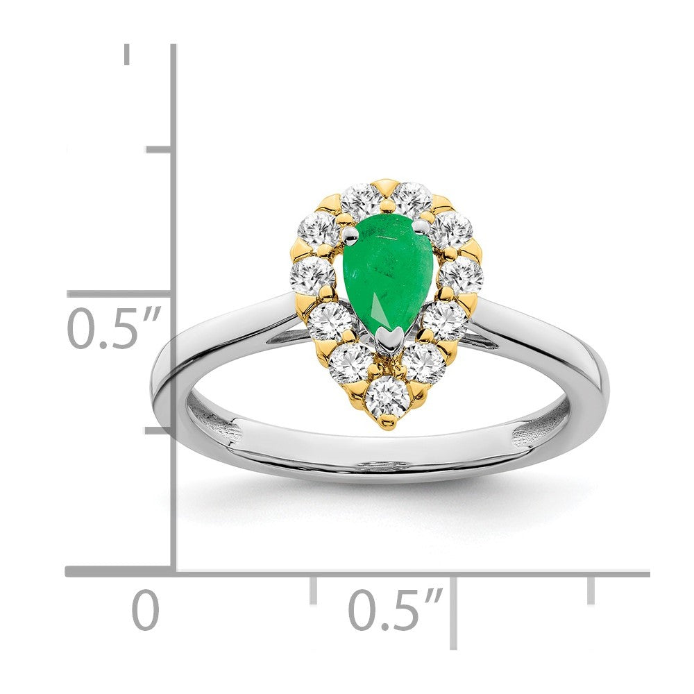 14K Bicolor-Gold Ring mit Smaragd und echtem Diamant