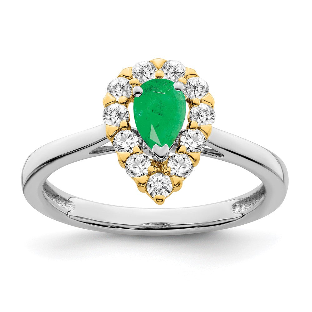 14K Bicolor-Gold Ring mit Smaragd und echtem Diamant