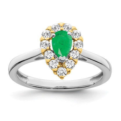 14K Bicolor-Gold Ring mit Smaragd und echtem Diamant