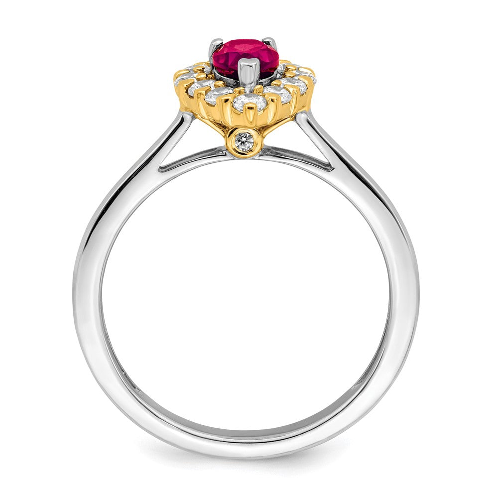 14K Bicolor Gold Ring mit echtem Rubin und echten Diamanten