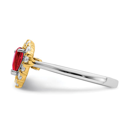 14K Bicolor Gold Ring mit echtem Rubin und echten Diamanten