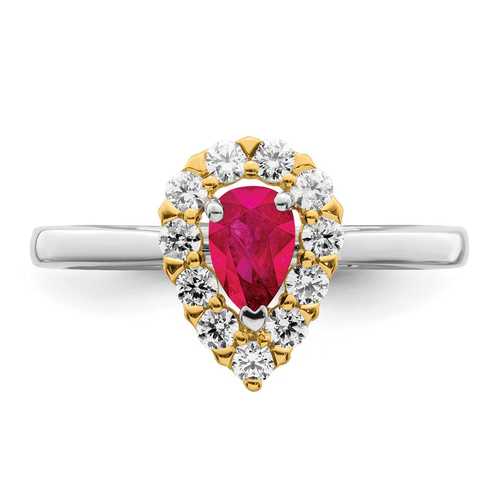 14K Bicolor Gold Ring mit echtem Rubin und echten Diamanten