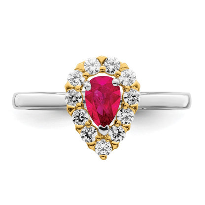 14K Bicolor Gold Ring mit echtem Rubin und echten Diamanten