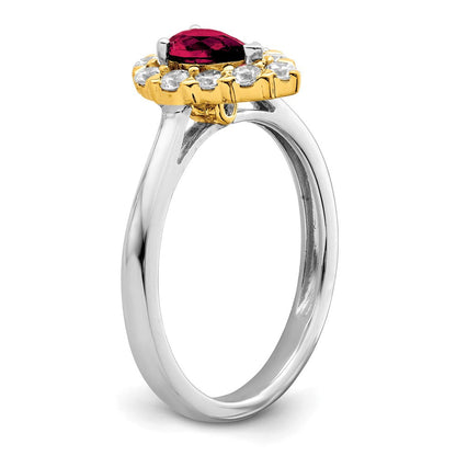 14K Bicolor Gold Ring mit echtem Rubin und echten Diamanten