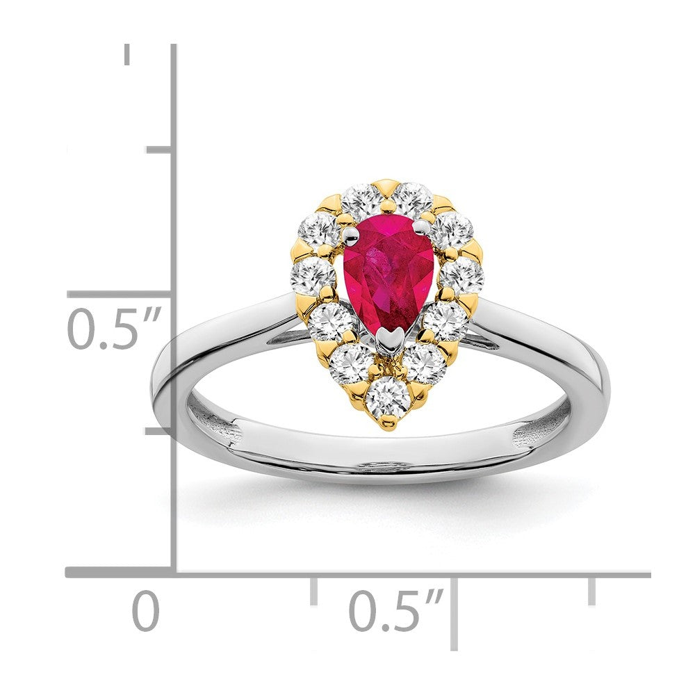 14K Bicolor Gold Ring mit echtem Rubin und echten Diamanten