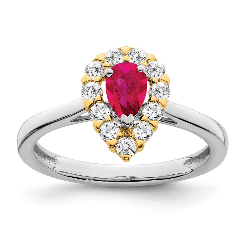 14K Bicolor Gold Ring mit echtem Rubin und echten Diamanten