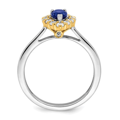 14K Bicolor-Gold Ring mit Saphir und echtem Diamant