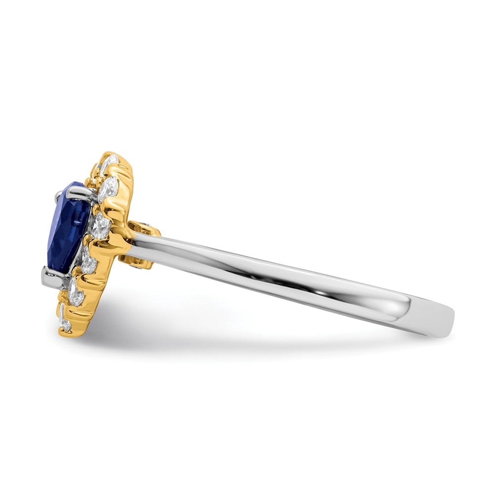 14K Bicolor-Gold Ring mit Saphir und echtem Diamant