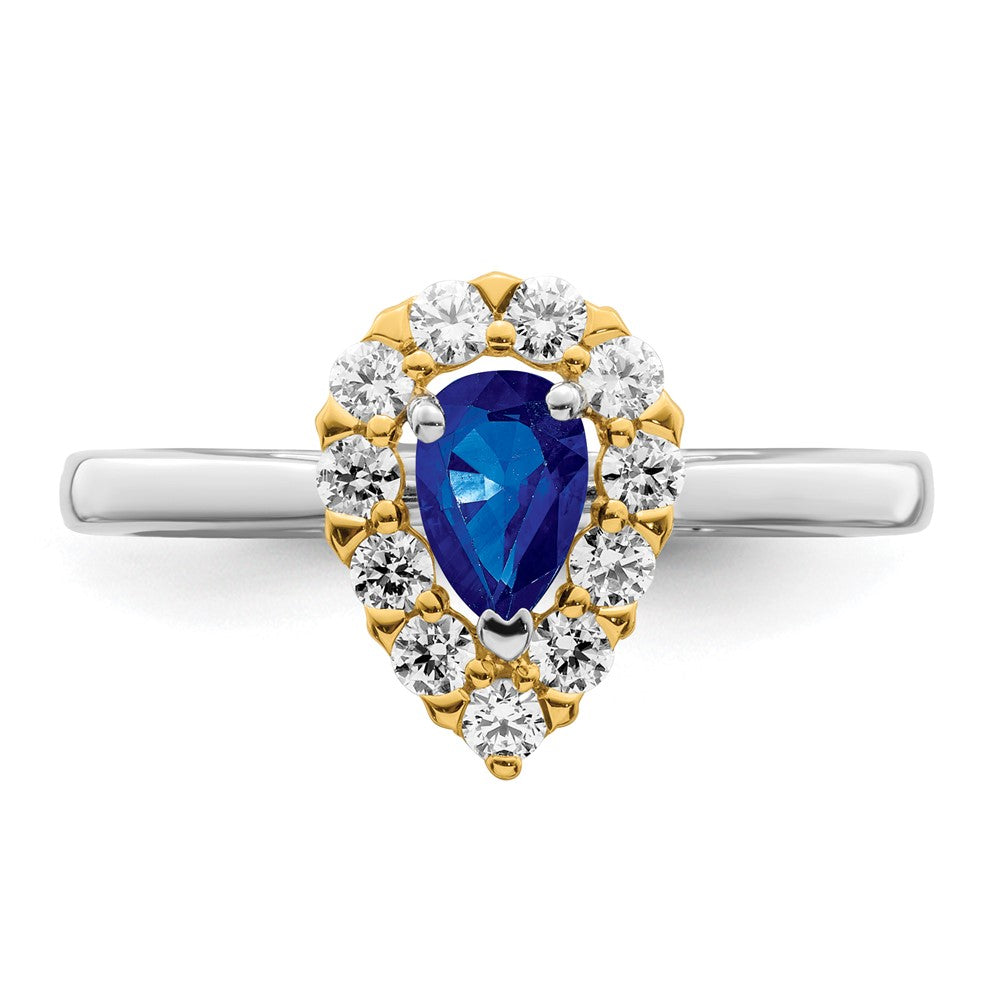 14K Bicolor-Gold Ring mit Saphir und echtem Diamant
