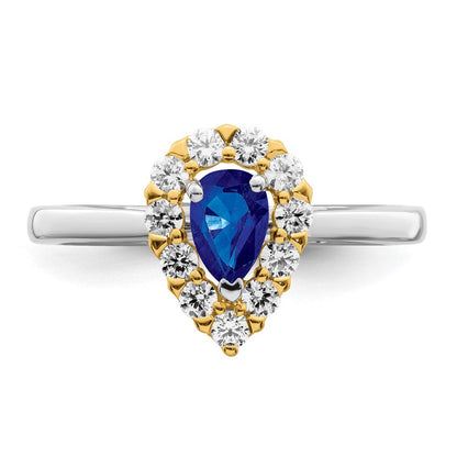 14K Bicolor-Gold Ring mit Saphir und echtem Diamant