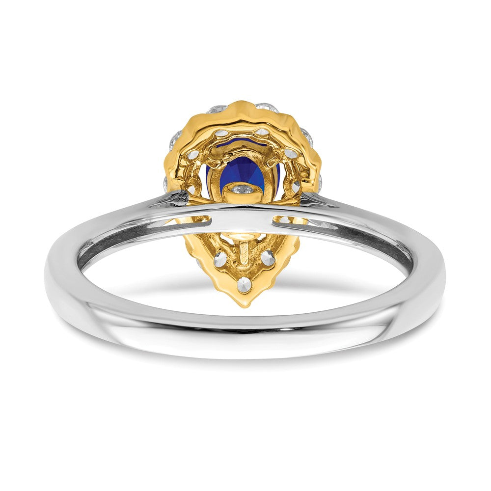 14K Bicolor-Gold Ring mit Saphir und echtem Diamant