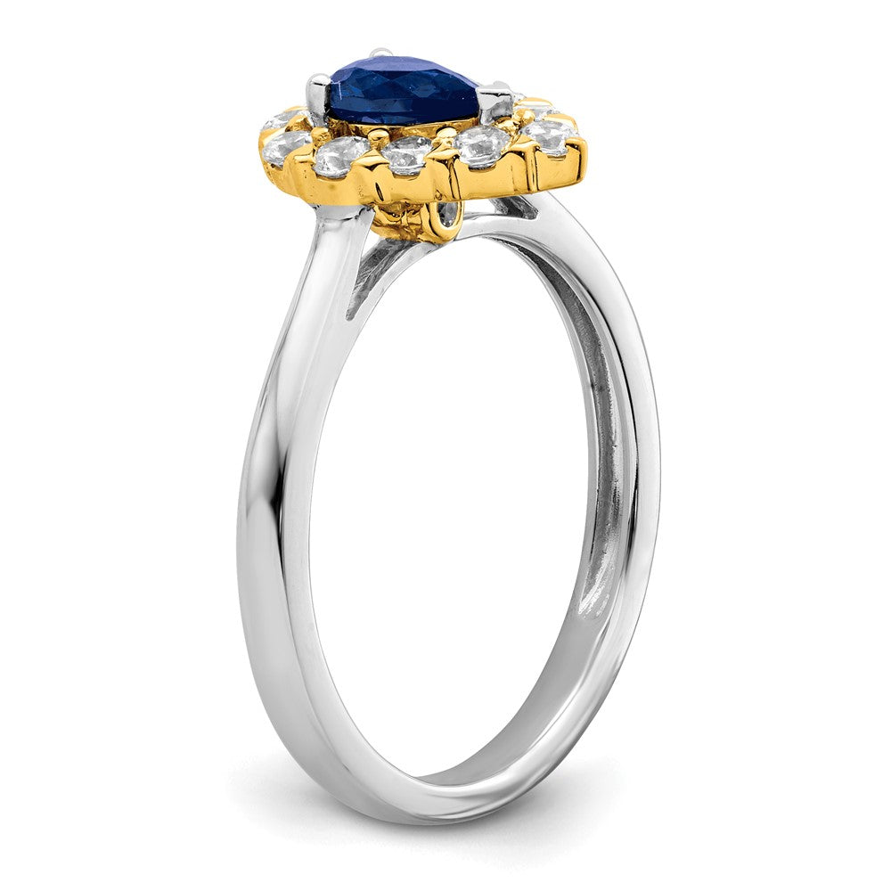 14K Bicolor-Gold Ring mit Saphir und echtem Diamant