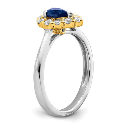 14K Bicolor-Gold Ring mit Saphir und echtem Diamant