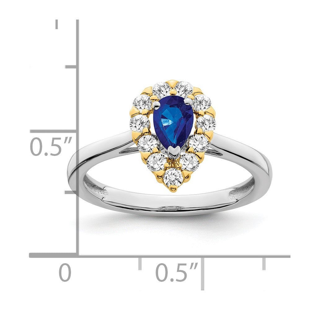 14K Bicolor-Gold Ring mit Saphir und echtem Diamant