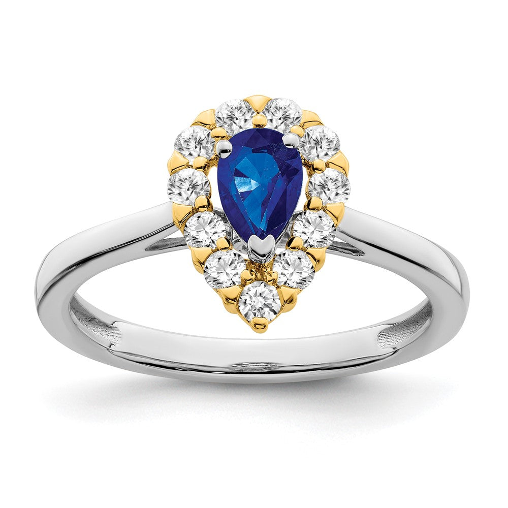 14K Bicolor-Gold Ring mit Saphir und echtem Diamant