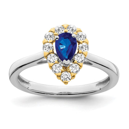 14K Bicolor-Gold Ring mit Saphir und echtem Diamant