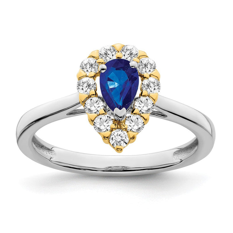 14K Bicolor-Gold Ring mit Saphir und echtem Diamant