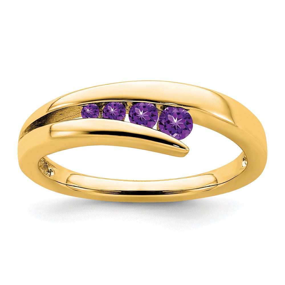 Ring aus 14K Gelbgold mit 4 Amethysten