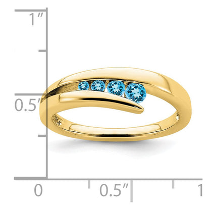 10K Gelbgold Blautopas 4-stone Ring