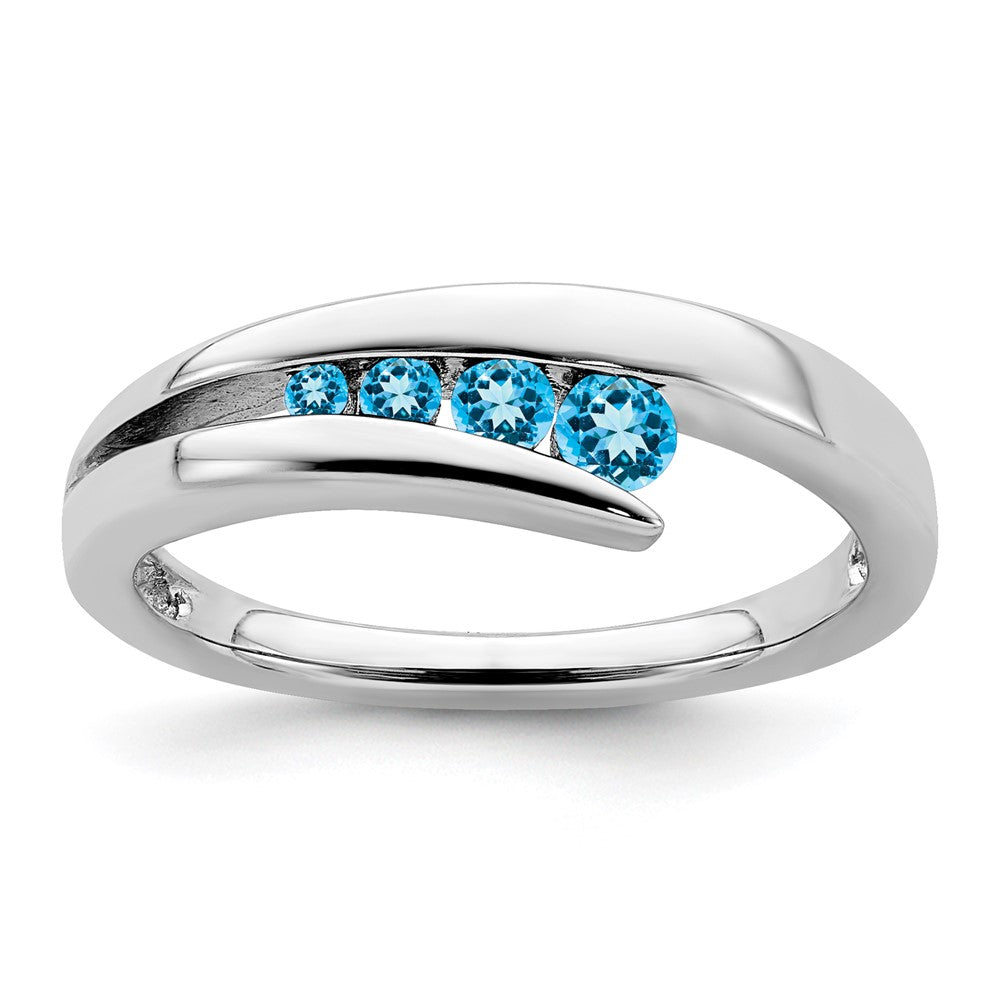 14K Weißgold Ring mit 4 blauen Topasen