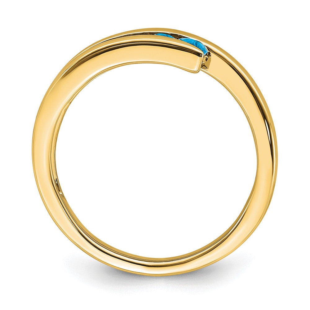 14K Gelbgold Ring mit blauem Topas, 4 Steine