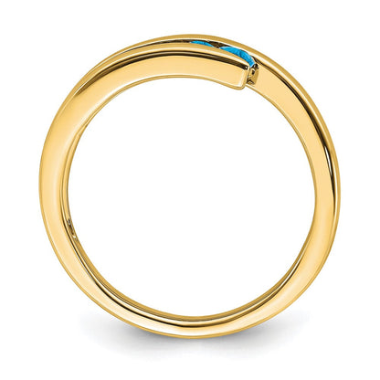14K Gelbgold Ring mit blauem Topas, 4 Steine