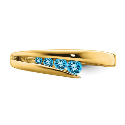 14K Gelbgold Ring mit blauem Topas, 4 Steine