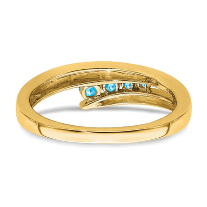 14K Gelbgold Ring mit blauem Topas, 4 Steine