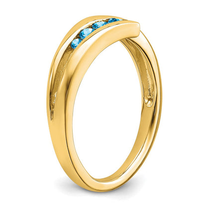 14K Gelbgold Ring mit blauem Topas, 4 Steine