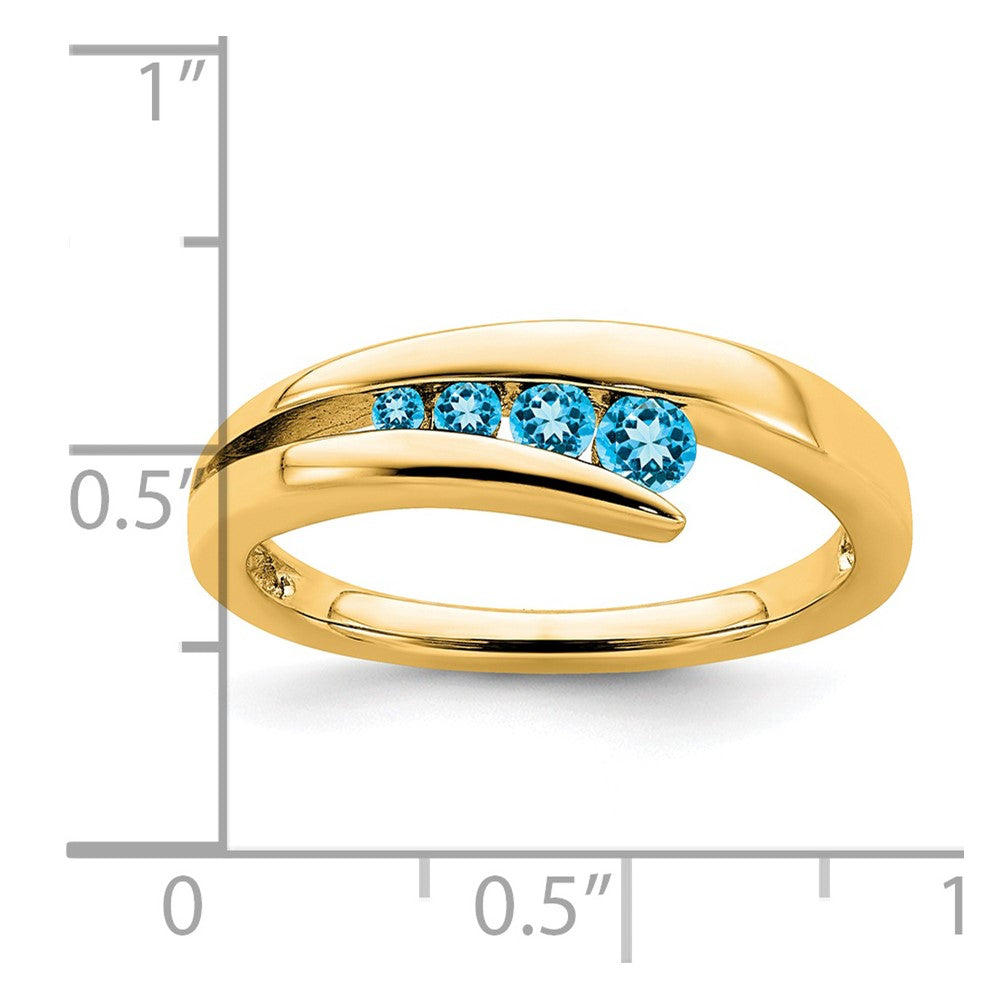 14K Gelbgold Ring mit blauem Topas, 4 Steine