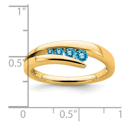 14K Gelbgold Ring mit blauem Topas, 4 Steine
