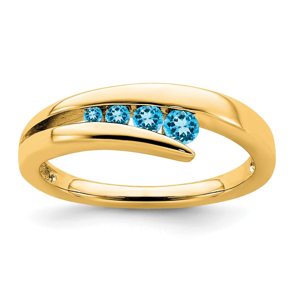 14K Gelbgold Ring mit blauem Topas, 4 Steine