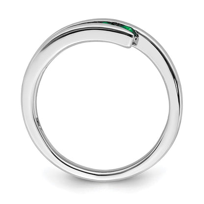 Massiv 14K Weißgold Synthetisch Smaragd 4-stone Ring