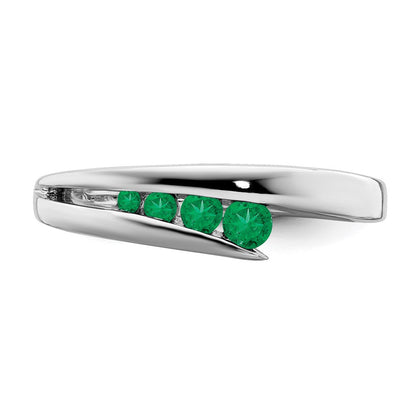 Massiv 14K Weißgold Synthetisch Smaragd 4-stone Ring