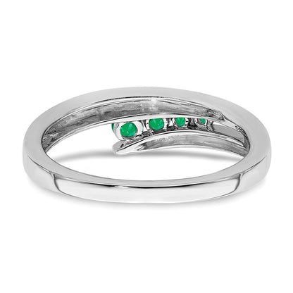 Massiv 14K Weißgold Synthetisch Smaragd 4-stone Ring