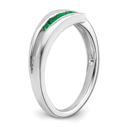 Massiv 14K Weißgold Synthetisch Smaragd 4-stone Ring